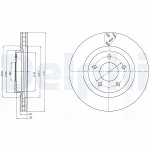 Set discuri frână DELPHI (2 buc.) ,față,  pentru: CHRYSLER 200, SEBRING; CITROEN C4 AIRCROSS; DODGE AVENGER, CALIBER; JEEP COMPASS, PATRIOT; LANCIA FLAVIA 1.5-3.6ALK 06.06-