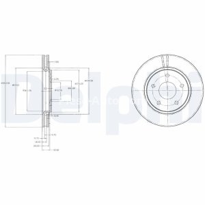 Set discuri frână DELPHI (2 buc.) ,față,  pentru: CHRYSLER GRAND VOYAGER V, VOYAGER V; DODGE JOURNEY; FIAT FREEMONT; VW ROUTAN 2.0D-4.0 10.07- 3