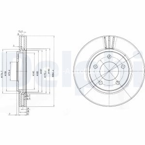 Set discuri frână DELPHI (2 buc.) ,față,  pentru: CHRYSLER RAM, VOYAGER III, VOYAGER IV; DODGE CARAVAN 2.4-3.8 01.95-07.09