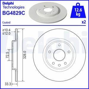 Set discuri frână DELPHI (2 buc.) spate  (pentru frine intarite) pentru: CHRYSLER TOWN & COUNTRY, VOYAGER V; DODGE GRAND, JOURNEY; FIAT FREEMONT; LANCIA VOYAGER 2.0D-3.6LPG 09.10-