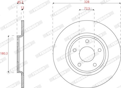 Set discuri frână FERODO (2 buc.) spate, (pentru frine intarite) se potrivește: CHRYSLER TOWN & COUNTRY, VOYAGER V; DODGE GRAND, JOURNEY; FIAT FREEMONT; LANCIA VOYAGER 2.0D-3.6LPG 09.10-