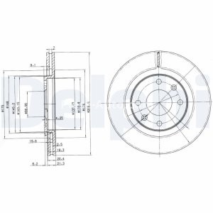Set discuri frână DELPHI (2 buc.) ,față,  pentru: CITROEN BERLINGO, BERLINGO/MINIVAN, BX, C3 II, XANTIA, XSARA, XSARA PICASSO, XSARA/KOMBI, ZX; PEUGEOT 206 1.1-Electric 10.82-09.16 3