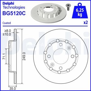 Set discuri frână DELPHI (2 buc.) spate, pentru: DS DS 3 / DS 3; CITROEN C4 III, C4 X; OPEL CORSA F, CORSA F/HATCHBACK, MOKKA; PEUGEOT 2008 II, 208 II 1.2-1.6D 06.19- 2