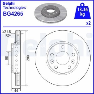 Set discuri frână DELPHI (2 buc.) ,față,  pentru: DACIA DUSTER, DUSTER/SUV; NISSAN JUKE, TERRANO, TOWNSTAR, TOWNSTAR/MINIVAN; RENAULT ARKANA I, CAPTUR II 1.0-Electric 10.07- 3