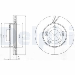 Set discuri frână DELPHI (2 buc.) ,față,  pentru: DAEWOO REXTON; SSANGYONG ACTYON I, ACTYON SPORTS I, ACTYON SPORTS II, KYRON, REXTON / REXTON II 2.0D-3.2D 04.02- 3