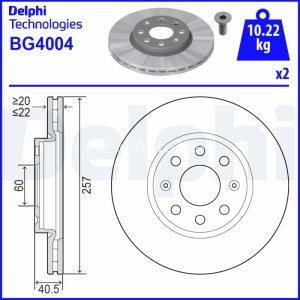 Set discuri frână DELPHI (2 buc.) ,față,  pentru: FIAT DOBLO, DOBLO/MINIVAN, GRANDE PUNTO, PUNTO, PUNTO EVO, PUNTO EVO/HATCHBACK, PUNTO/HATCHBACK, STILO; OPEL ADAM 0.9-1.9D 09.00-