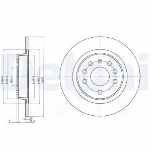 Set discuri frână DELPHI (2 buc.) spate, pentru: FIAT CROMA, CROMA/KOMBI; OPEL SIGNUM, VECTRA C, VECTRA C GTS; SAAB 9-3, 9-3X 1.6-3.2 10.99-02.15 3