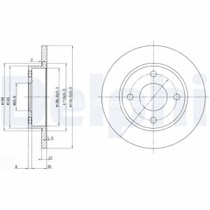 Set discuri frână DELPHI (2 buc.) ,față,  pentru: FORD COURIER, FIESTA III, FIESTA IV, FIESTA V, FIESTA/HATCHBACK, FIESTA/MINIVAN, KA; MAZDA 121 III 1.0-1.8D 03.89-11.08 2
