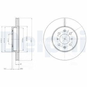 Set discuri frână DELPHI (2 buc.) ,față,  pentru: HONDA CITY V, CIVIC IV, CIVIC V, CIVIC VI, CIVIC VII, CRX II, CRX III, INSIGHT, JAZZ III, JAZZ IV; LOTUS ELISE 1.1-2.0D 10.89- 2