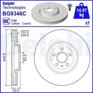 Disc frână DELPHI, față, pentru: JAGUAR E-PACE; LAND ROVER DISCOVERY SPORT, RANGE ROVER EVOQUE 2.0-2.2D 06.11- 3