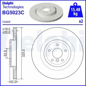 Set discuri frână DELPHI (2 buc.) spate, pentru: JAGUAR XE, XF II, XF SPORTBRAKE 2.0-5.0 03.15-