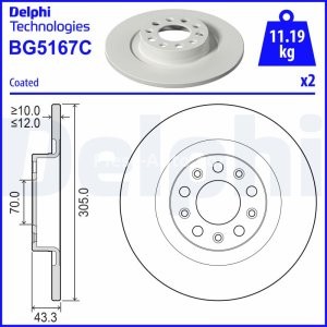 Set discuri frână DELPHI (2 buc.) spate, pentru: JEEP COMPASS, RENEGADE 1.3H 04.20-