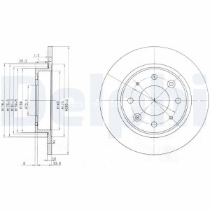 Set discuri frână DELPHI (2 buc.) spate, pentru: KIA CARENS I, CARENS II, CLARUS, SEPHIA II 1.5-2.0D 07.96-