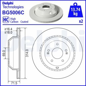 Set discuri frână DELPHI (2 buc.) spate, pentru: KIA SORENTO III 2.0D-3.5 01.15-
