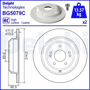 Set discuri frână DELPHI (2 buc.) spate, pentru: KIA STINGER 2.2D 06.17-