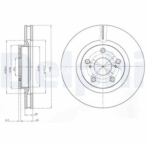 Set discuri frână DELPHI (2 buc.) ,față,  pentru: LEXUS ES; TOYOTA AURIS, AVALON, BB I, CAMRY, IST, MARK X ZIO I, MIRAI, PRIUS PLUS, PROBOX / SUCCEED, RAV 4 III 1.0-Electric 04.99-
