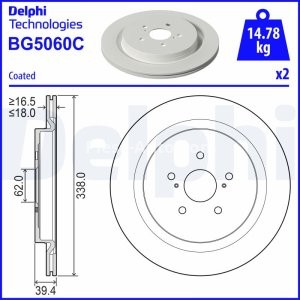 Set discuri frână DELPHI (2 buc.) spate, pentru: LEXUS RX 2.0/3.5/3.5H 10.15-