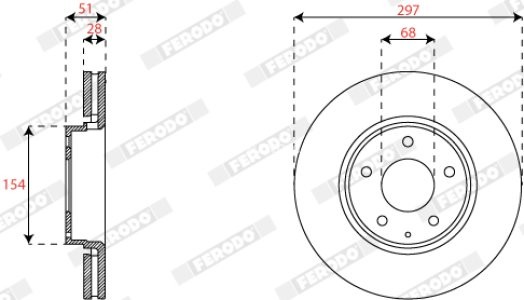 Set discuri frână FERODO (2 buc.) față, se potrivește: MAZDA 6, CX-5 2.0/2.2D/2.5 11.11-