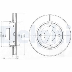 Set discuri frână DELPHI (2 buc.) ,față,  pentru: MITSUBISHI COLT CZC VI, COLT VI; SMART FORFOUR 1.1-1.5D 01.04-06.12 3