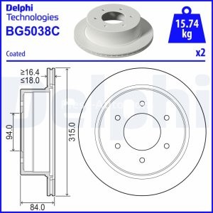 Set discuri frână DELPHI (2 buc.) spate, pentru: MITSUBISHI PAJERO SPORT II 2.5D/3.0/3.2D 07.08- 2