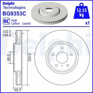Disc frână DELPHI, față, pentru: INFINITI EX, FX, G, M, M37, Q60, Q70, QX50 I; NISSAN NP300 NAVARA 2.3D-5.6 01.03- 1