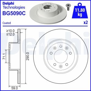 Set discuri frână DELPHI (2 buc.) spate, pentru: PEUGEOT 508 I 2.0D 10.14-12.18 3