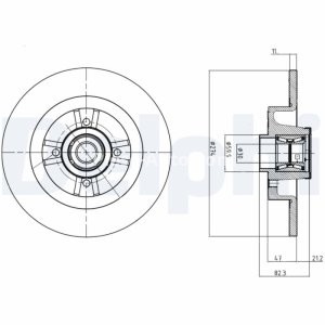 Disc frână DELPHI, cu rulment, spate (cu butuc) pentru: RENAULT GRAND SCENIC II, MEGANE I, MEGANE SCENIC, SCENIC I 1.4-2.0 04.98-06.09 3