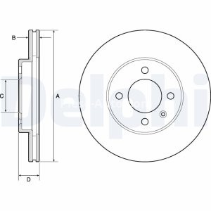 Set discuri frână DELPHI (2 buc.) ,față,  pentru: SEAT AROSA, CORDOBA, CORDOBA VARIO, IBIZA II, IBIZA III, INCA, TOLEDO I; VW CADDY II, CADDY III 1.0-2.0 08.83-11.09