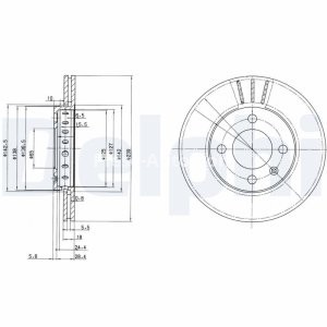 Set discuri frână DELPHI (2 buc.) ,față,  pentru: SEAT AROSA; VW LUPO I, POLO, POLO III, POLO III CLASSIC, POLO/HATCHBACK 1.0-1.9D 10.94-07.05