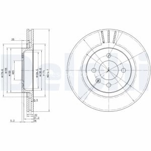 Set discuri frână DELPHI (2 buc.) ,față,  pentru: SEAT CORDOBA, CORDOBA VARIO, CORDOBA VARIO/KOMBI, IBIZA II, IBIZA III, TOLEDO I; VW CORRADO, GOLF II 1.8/1.9D/2.0 08.88-11.09 3