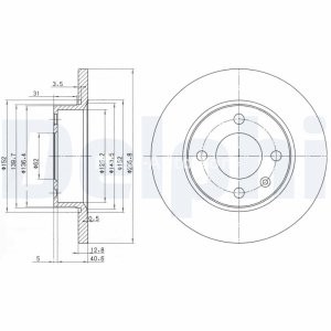 Set discuri frână DELPHI (2 buc.) ,față,  pentru: SKODA FAVORIT, FAVORIT FORMAN, FAVORIT/KOMBI, FELICIA CUBE, FELICIA I, FELICIA II 1.3/1.6/1.9D 01.89-04.02