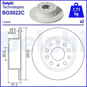 Set discuri frână DELPHI (2 buc.) spate, pentru: SKODA OCTAVIA III 1.0-2.0D 11.12-10.20