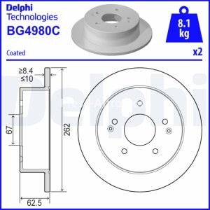 Set discuri frână DELPHI (2 buc.) spate, pentru: SSANGYONG ACTYON II, KORANDO 2.0-2.2D 11.10-