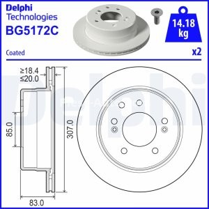 Set discuri frână DELPHI (2 buc.) spate, pentru: SSANGYONG RODIUS I, RODIUS II 2.0D-3.2 05.05-