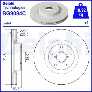 Disc frână DELPHI, față, pentru: SUBARU LEGACY VI, LEVORG, OUTBACK 1.6-3.6 07.14- 3