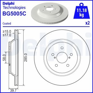 Disc frână DELPHI, spate, pentru: SUBARU IMPREZA, XV 1.6/2.0/2.0H 10.16-