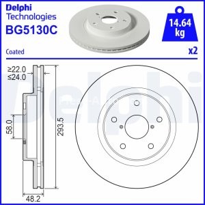 Set discuri frână DELPHI (2 buc.) ,față,  pentru: SUBARU FORESTER 2.0 04.18-