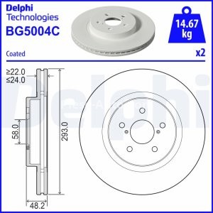 Set discuri frână DELPHI (2 buc.) ,față,  pentru: SUBARU IMPREZA, XV 1.6/2.0/2.0H 10.16-