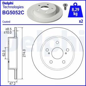 Set discuri frână DELPHI (2 buc.) spate, pentru: SUZUKI SWACE; TOYOTA COROLLA 1.2-2.0H 10.18-
