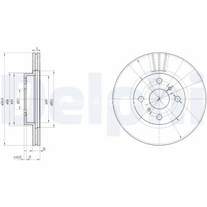 Set discuri frână DELPHI (2 buc.) ,față,  pentru: TOYOTA BB I, IST, MR2 III, PROBOX / SUCCEED, WILL CYPHA I, YARIS, YARIS VERSO 1.0-1.8 04.99-08.14 2