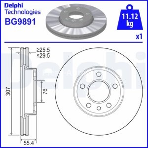 Disc frână DELPHI, față, pentru: VW CALIFORNIA T5 CAMPER, CALIFORNIA T6 CAMPER, MULTIVAN T5, MULTIVAN T6, TOUAREG, TRANSPORTER T4, TRANSPORTER T5, TRANSPORTER T6 1.9D-6.0 10.92- 3
