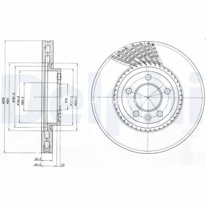 Disc frână DELPHI, față, pentru: VW CALIFORNIA T5 CAMPER, MULTIVAN T5, TRANSPORTER T5 1.9D-3.2 04.03-08.15