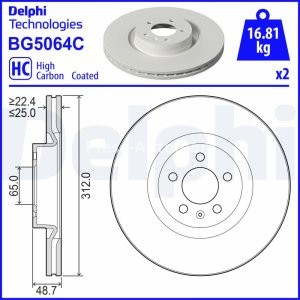 Set discuri frână DELPHI (2 buc.) ,față,  pentru: VW POLO VI 2.0 11.17-