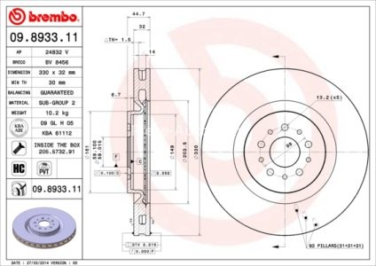 Disc frână BREMBO, față,  (puternic carbonatat; cu suruburi) pentru: ALFA ROMEO 147, 156, GT, GTV, SPIDER 1.9D/3.2 03.02-09.10 3
