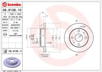 Disc frână BREMBO, față, pentru: DAIHATSU CUORE V, CUORE VI, CUORE VII, TREVIS 0.7/1.0 11.98- 3