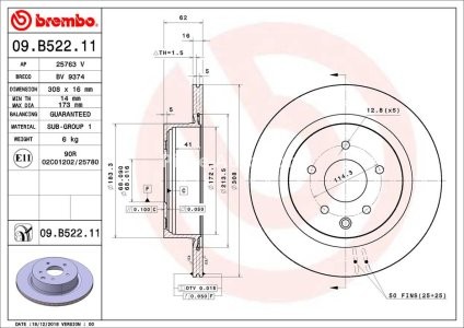 Disc frână BREMBO, spate,  pentru: INFINITI EX, FX, G, M, M45, Q60, QX50 I 2.5-5.0 10.02-