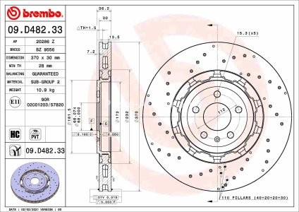 Disc frână BREMBO, din două piese, spate,  pentru: AUDI A6 C8, A7, Q8 4.0H 09.19- 1