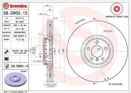 Disc frână BREMBO, față, dreapta, pentru: BMW X5 (E70), X5 (F15, F85), X6 (E71, E72), X6 (F16, F86) 2.0-4.4 07.09-07.19 1