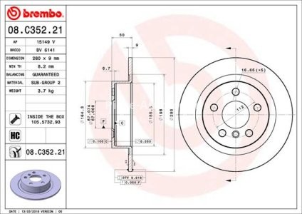 Disc frână BREMBO, spate,  pentru: BMW 1 (F40), 2 (F45), 2 GRAN COUPE (F44), 2 GRAN TOURER (F46), 2 GRAN TOURER VAN (F46), I3 (I01), X1 (F48), X2 (F39) 0.65H-Electric 08.13- 3