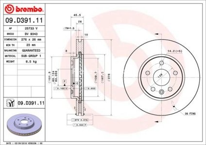 Disc frână BREMBO, față, pentru:  OPEL AMPERA-E, ASTRA K, ASTRA K/KOMBI 1.0-Electric 06.15-